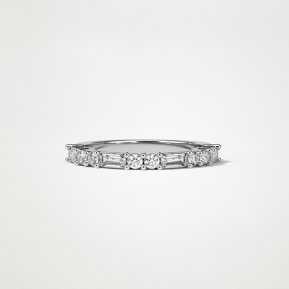 0.64 TCW Baguette and Round Half Eternity Wedding Band – Solid Gold Elegant and Timeless Design