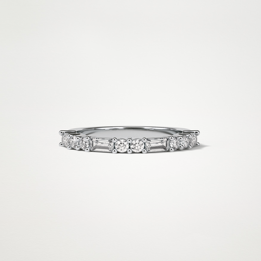 0.64 TCW Baguette and Round Half Eternity Wedding Band – Solid Gold Elegant and Timeless Design