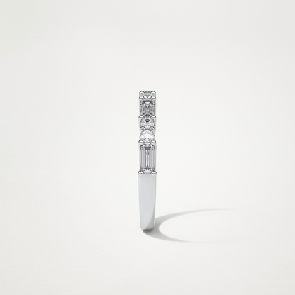 0.64 TCW Baguette and Round Half Eternity Wedding Band – Solid Gold Elegant and Timeless Design