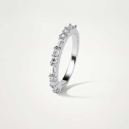 0.64 TCW Baguette and Round Half Eternity Wedding Band – Solid Gold Elegant and Timeless Design