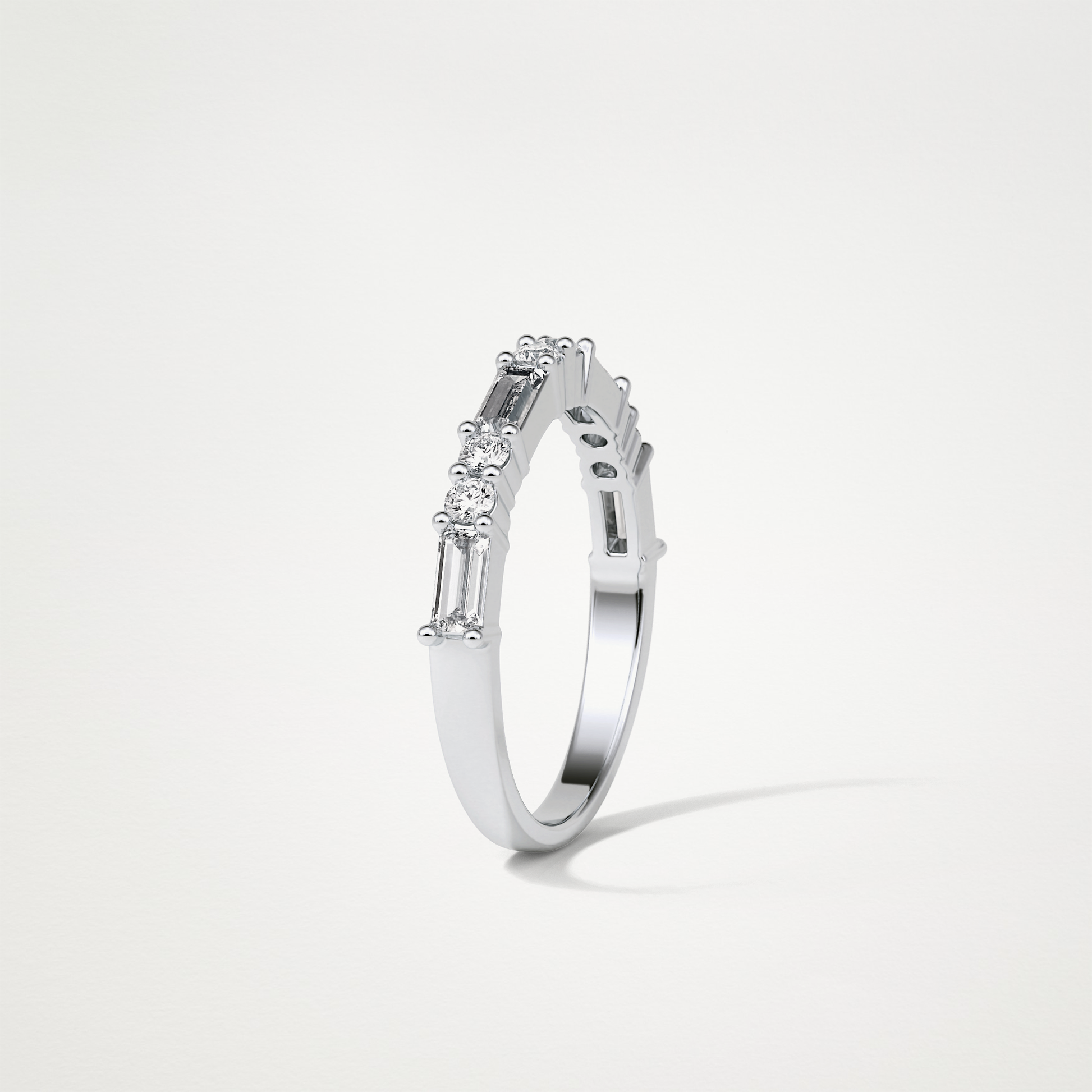 0.64 TCW Baguette and Round Half Eternity Wedding Band – Solid Gold Elegant and Timeless Design