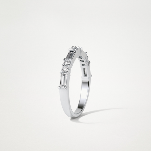 0.64 TCW Baguette and Round Half Eternity Wedding Band – Solid Gold Elegant and Timeless Design