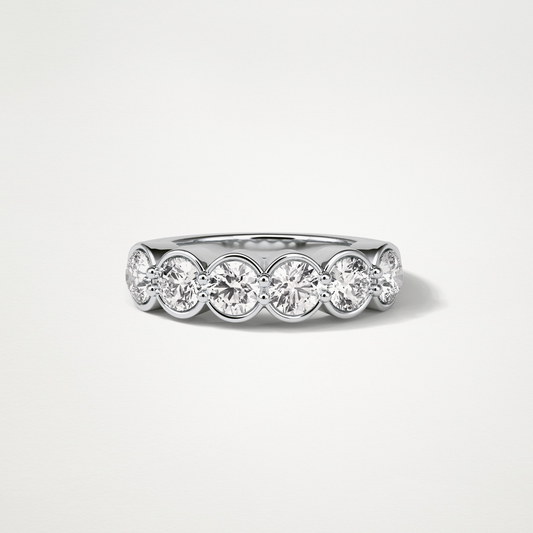 1.36 TCW Round Bezel Half Eternity Wedding Band – Solid Gold Elegant and Timeless Design