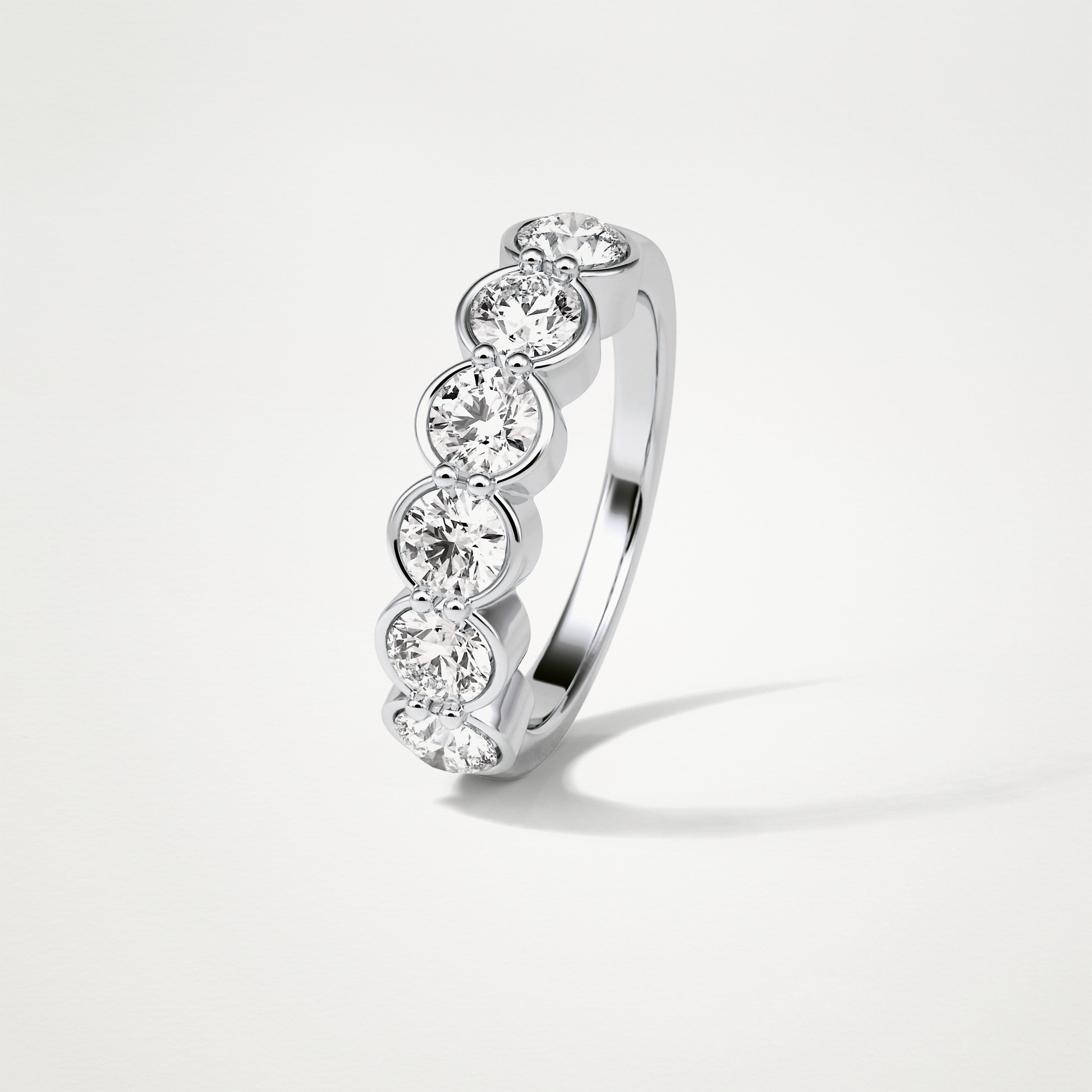 1.36 TCW Round Bezel Half Eternity Wedding Band – Solid Gold Elegant and Timeless Design