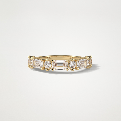 1.28 TCW Emerald and Round Half Eternity Wedding Band – Solid Gold Elegant and Timeless Design