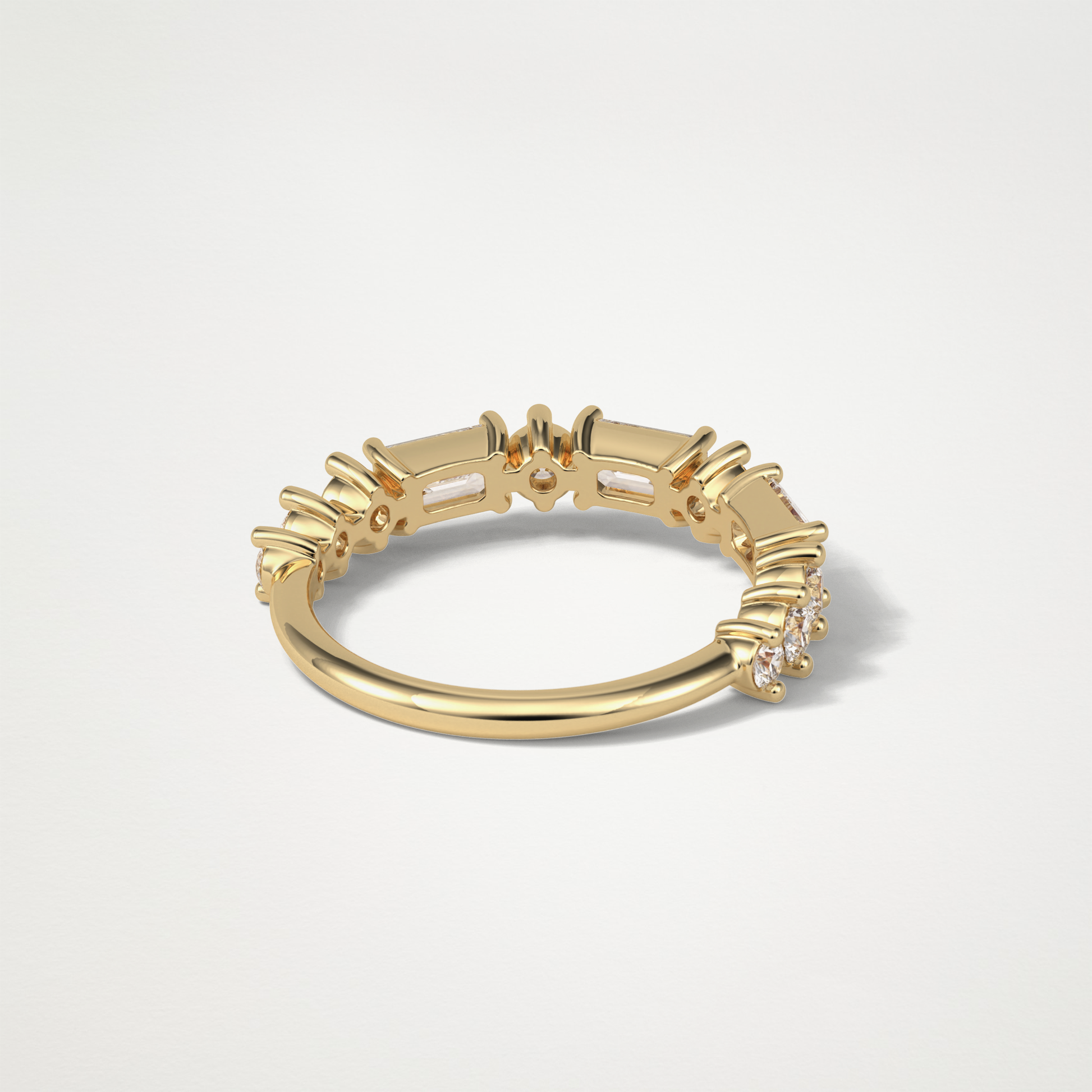 1.28 TCW Emerald and Round Half Eternity Wedding Band – Solid Gold Elegant and Timeless Design