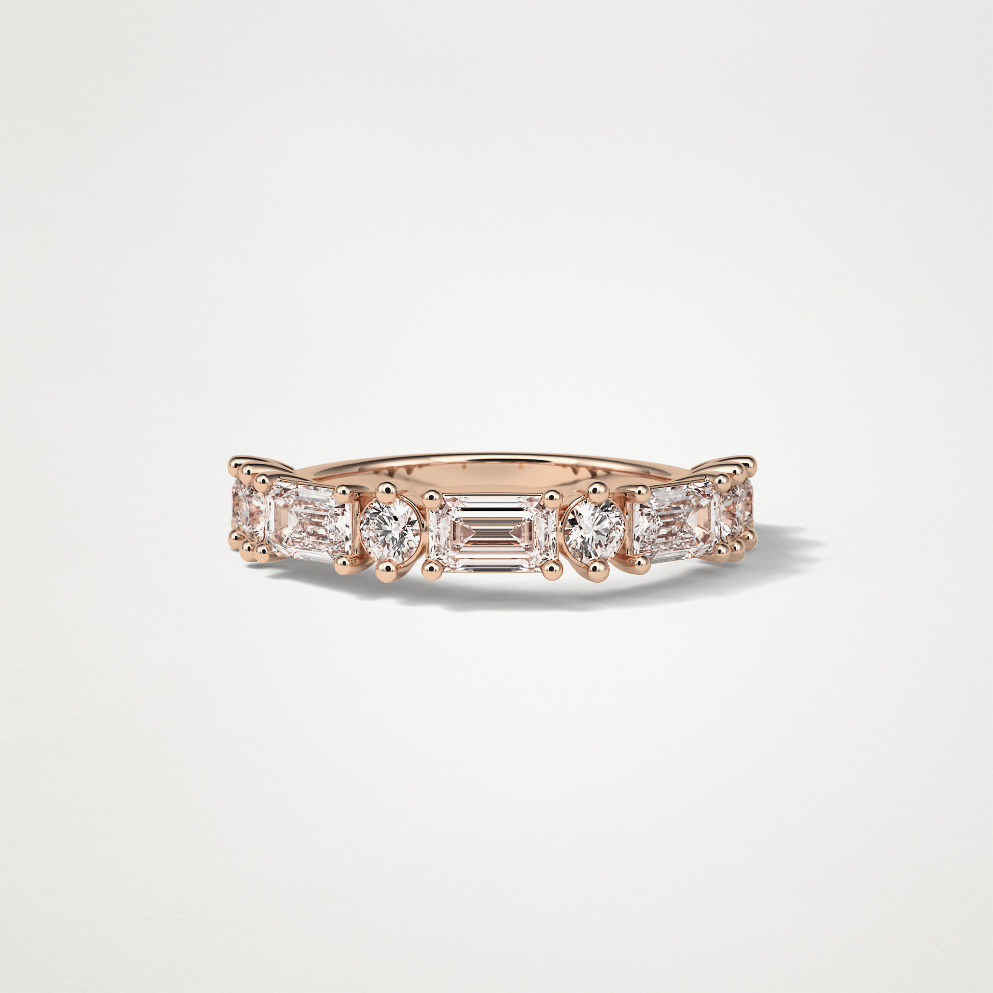 1.28 TCW Emerald and Round Half Eternity Wedding Band – Solid Gold Elegant and Timeless Design