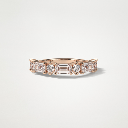 1.28 TCW Emerald and Round Half Eternity Wedding Band – Solid Gold Elegant and Timeless Design