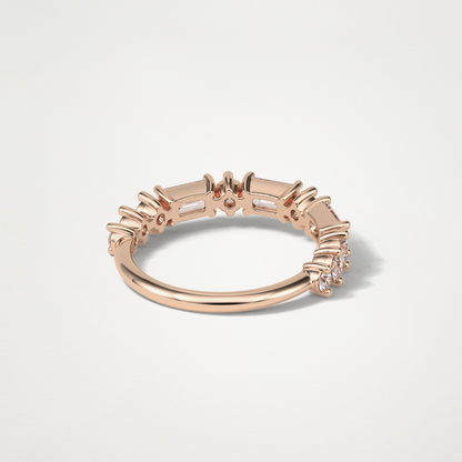 1.28 TCW Emerald and Round Half Eternity Wedding Band – Solid Gold Elegant and Timeless Design