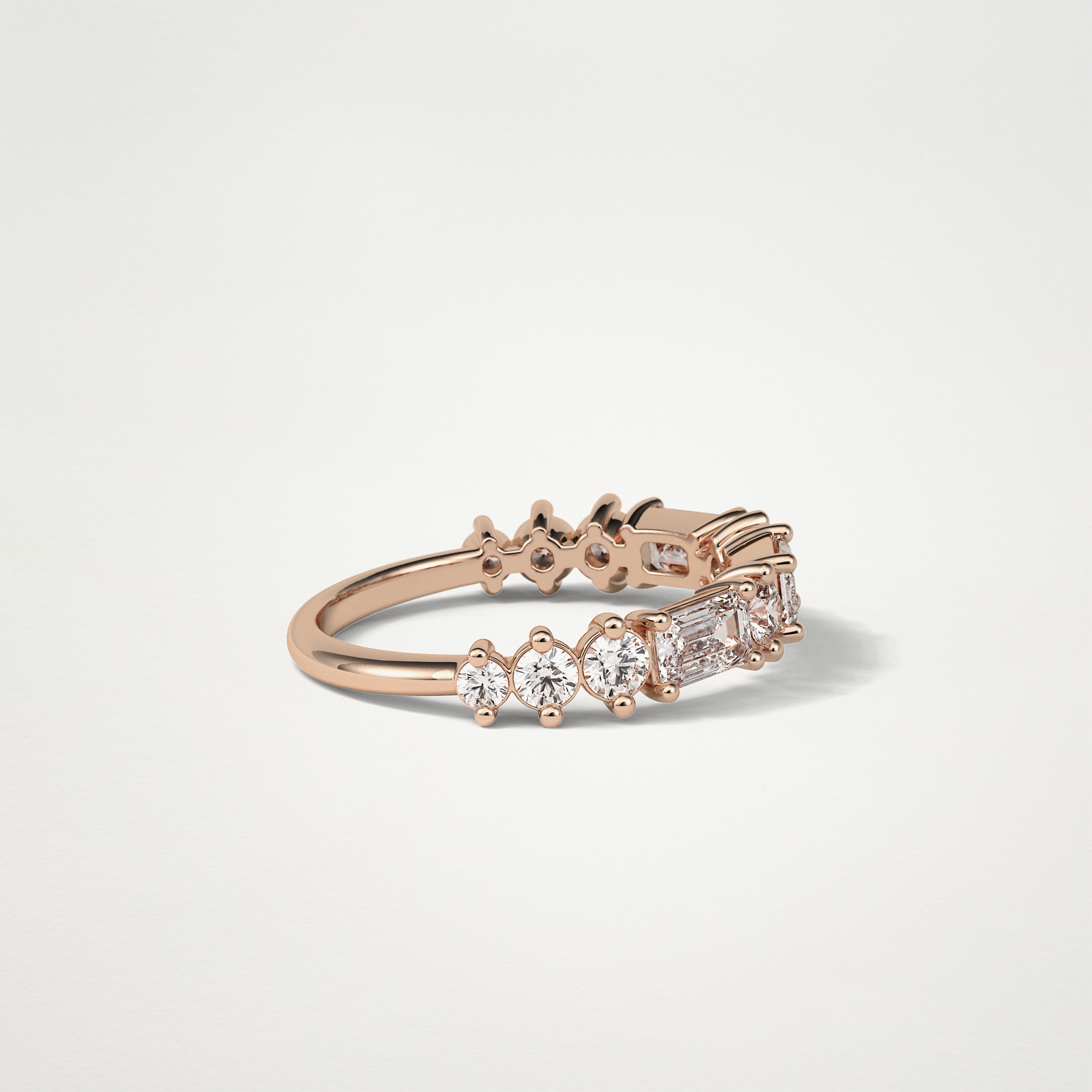 1.28 TCW Emerald and Round Half Eternity Wedding Band – Solid Gold Elegant and Timeless Design