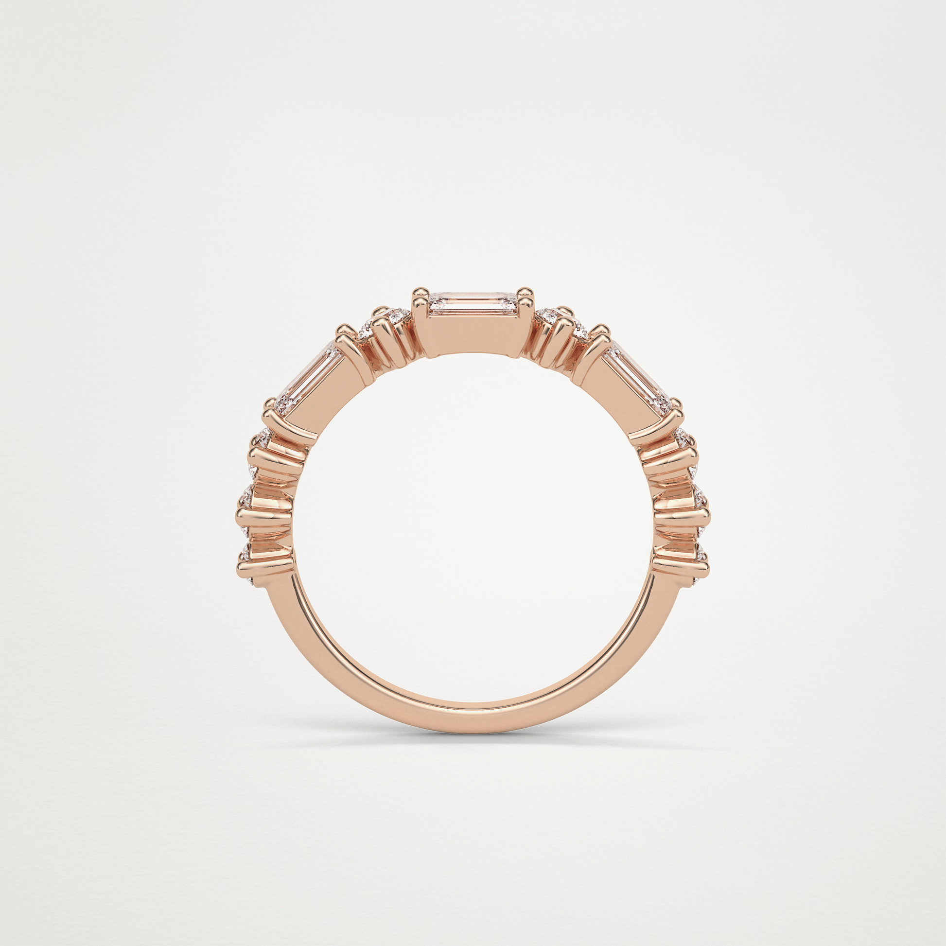 1.28 TCW Emerald and Round Half Eternity Wedding Band – Solid Gold Elegant and Timeless Design