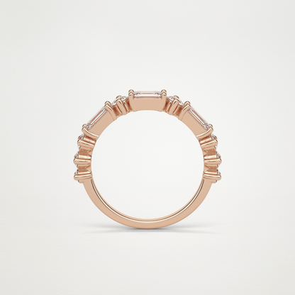 1.28 TCW Emerald and Round Half Eternity Wedding Band – Solid Gold Elegant and Timeless Design