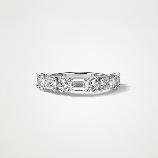 1.28 TCW Emerald and Round Half Eternity Wedding Band – Solid Gold Elegant and Timeless Design