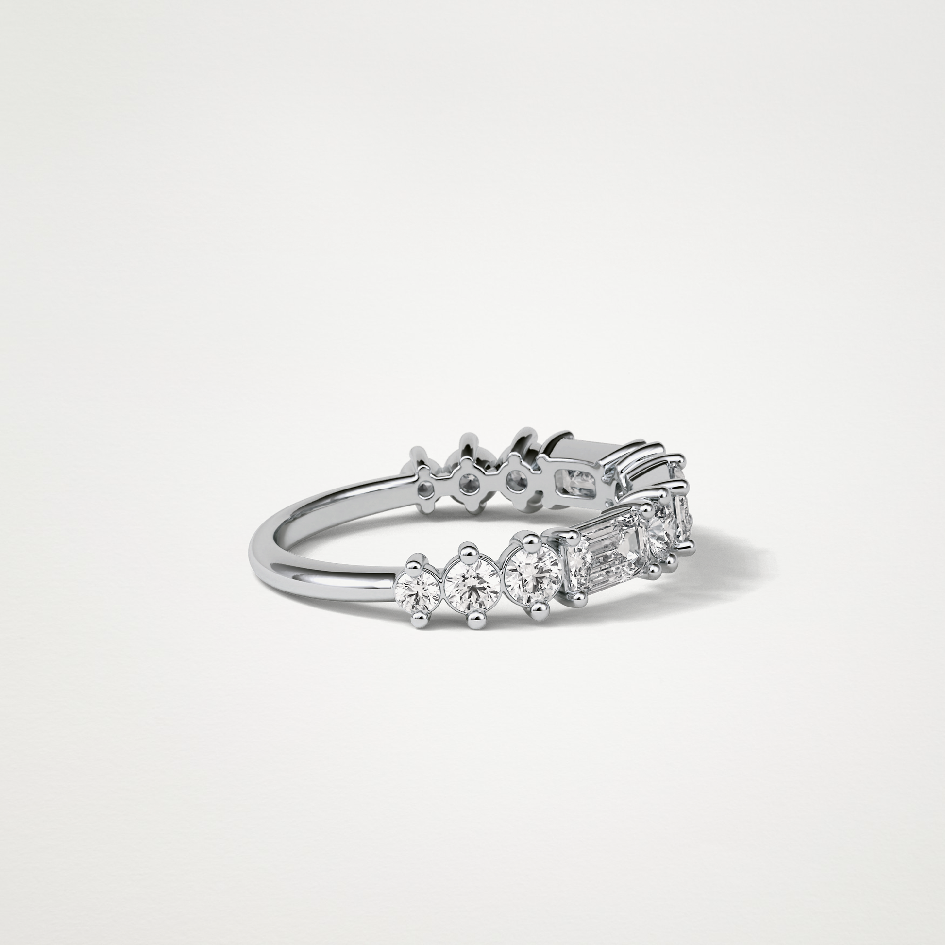 1.28 TCW Emerald and Round Half Eternity Wedding Band – Solid Gold Elegant and Timeless Design