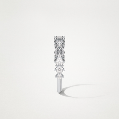 1.28 TCW Emerald and Round Half Eternity Wedding Band – Solid Gold Elegant and Timeless Design