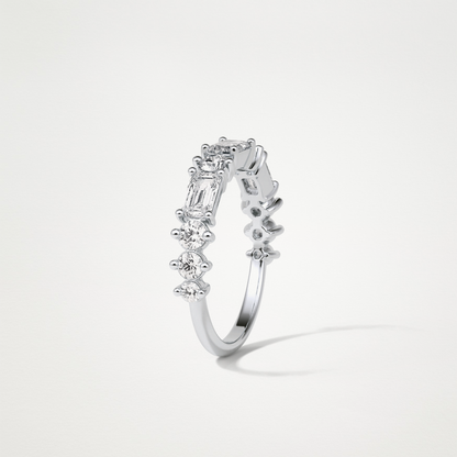 1.28 TCW Emerald and Round Half Eternity Wedding Band – Solid Gold Elegant and Timeless Design