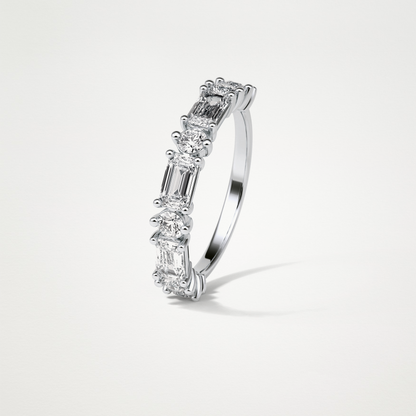 1.28 TCW Emerald and Round Half Eternity Wedding Band – Solid Gold Elegant and Timeless Design