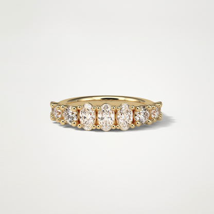 1.2 TCW Oval and Round Half Eternity Wedding Band – Solid Gold Elegant and Timeless Design