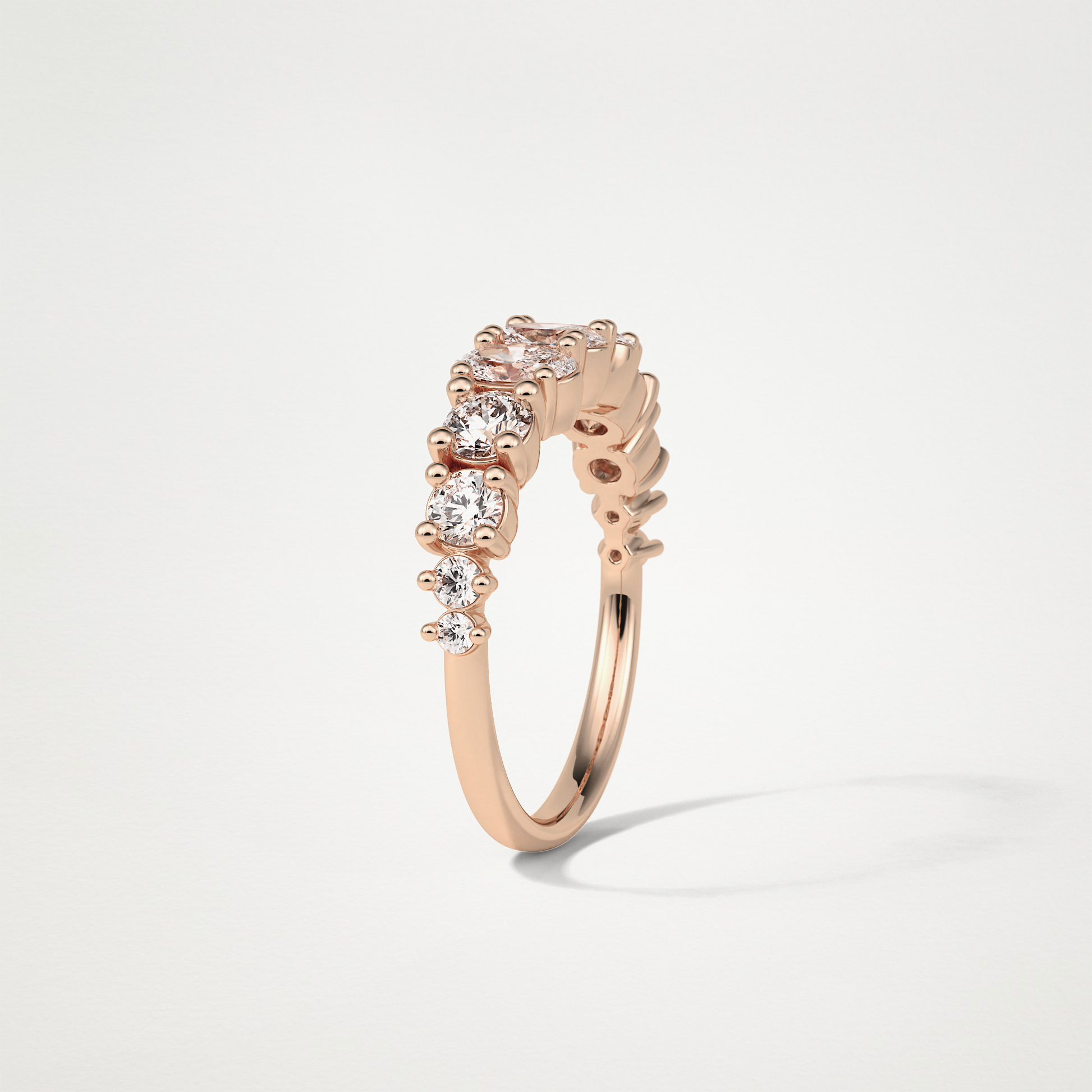 1.2 TCW Oval and Round Half Eternity Wedding Band – Solid Gold Elegant and Timeless Design