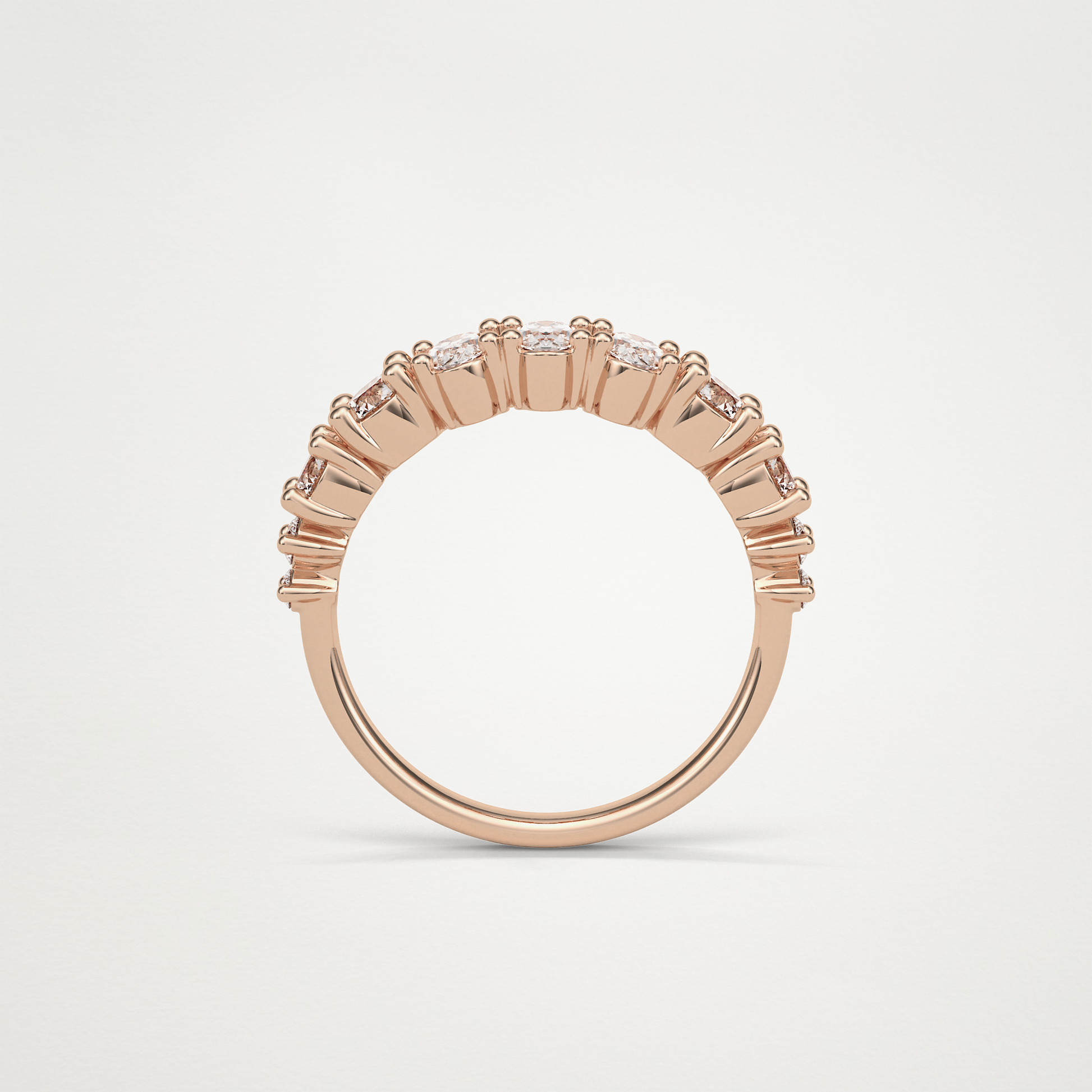 1.2 TCW Oval and Round Half Eternity Wedding Band – Solid Gold Elegant and Timeless Design
