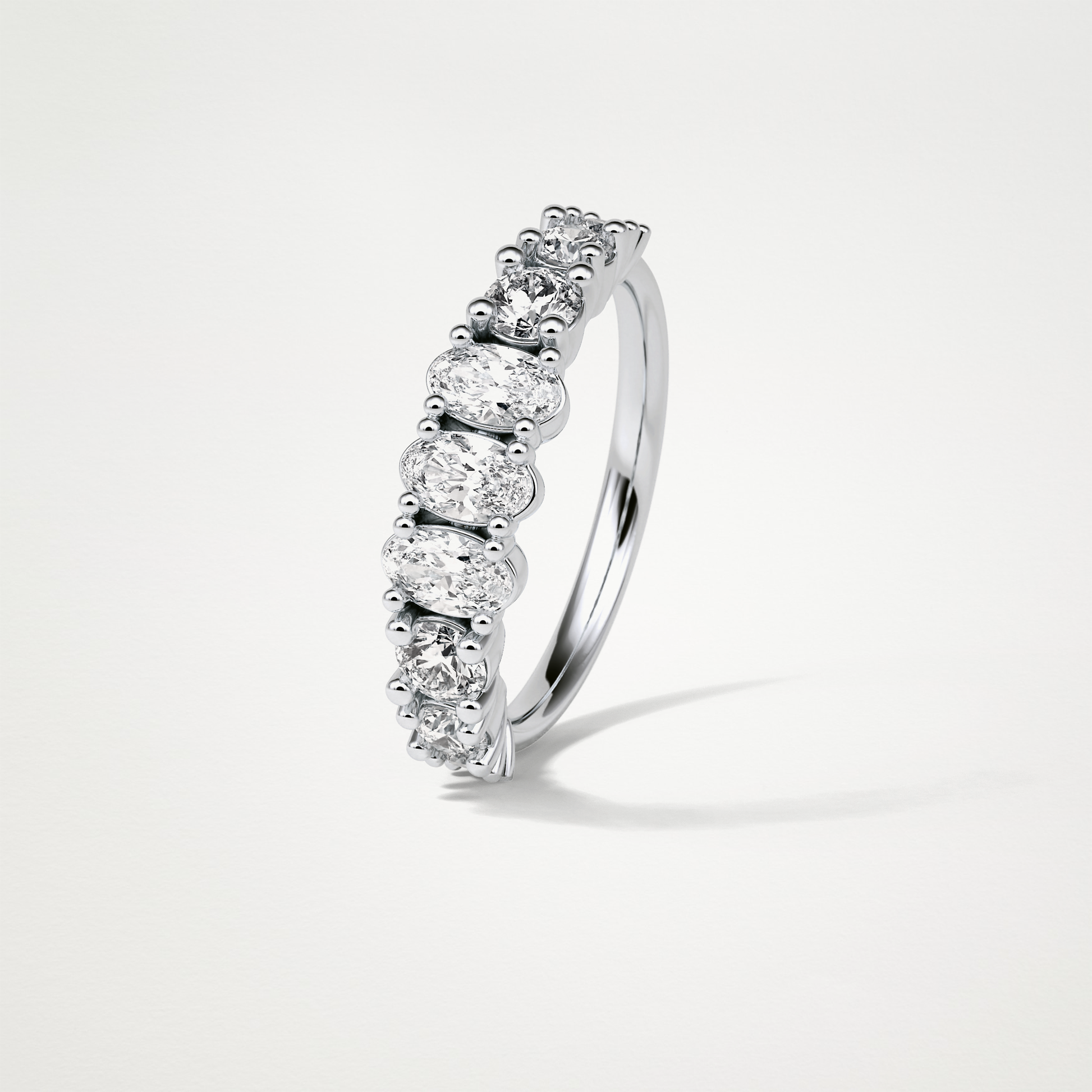 1.2 TCW Oval and Round Half Eternity Wedding Band – Solid Gold Elegant and Timeless Design