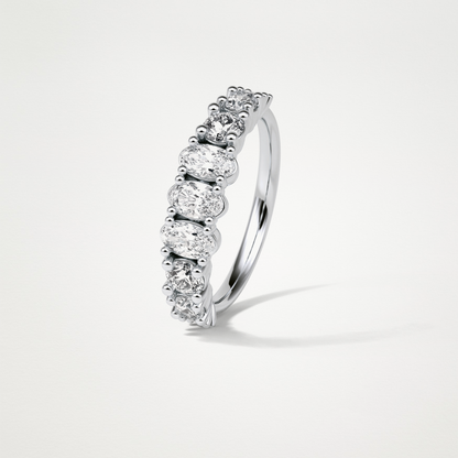 1.2 TCW Oval and Round Half Eternity Wedding Band – Solid Gold Elegant and Timeless Design