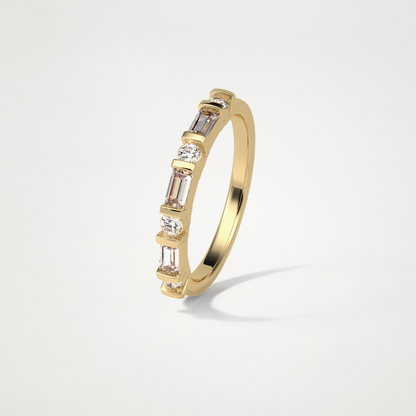 0.42 TCW  Baguette and Round Half Eternity Wedding Band – Solid Gold Elegant and Timeless Design