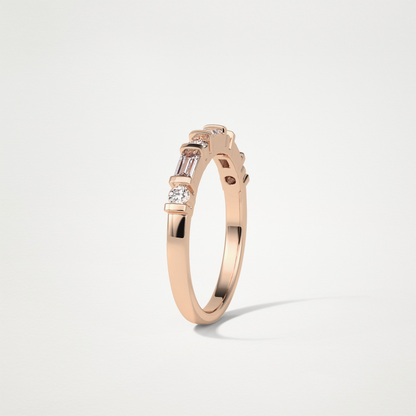 0.42 TCW  Baguette and Round Half Eternity Wedding Band – Solid Gold Elegant and Timeless Design