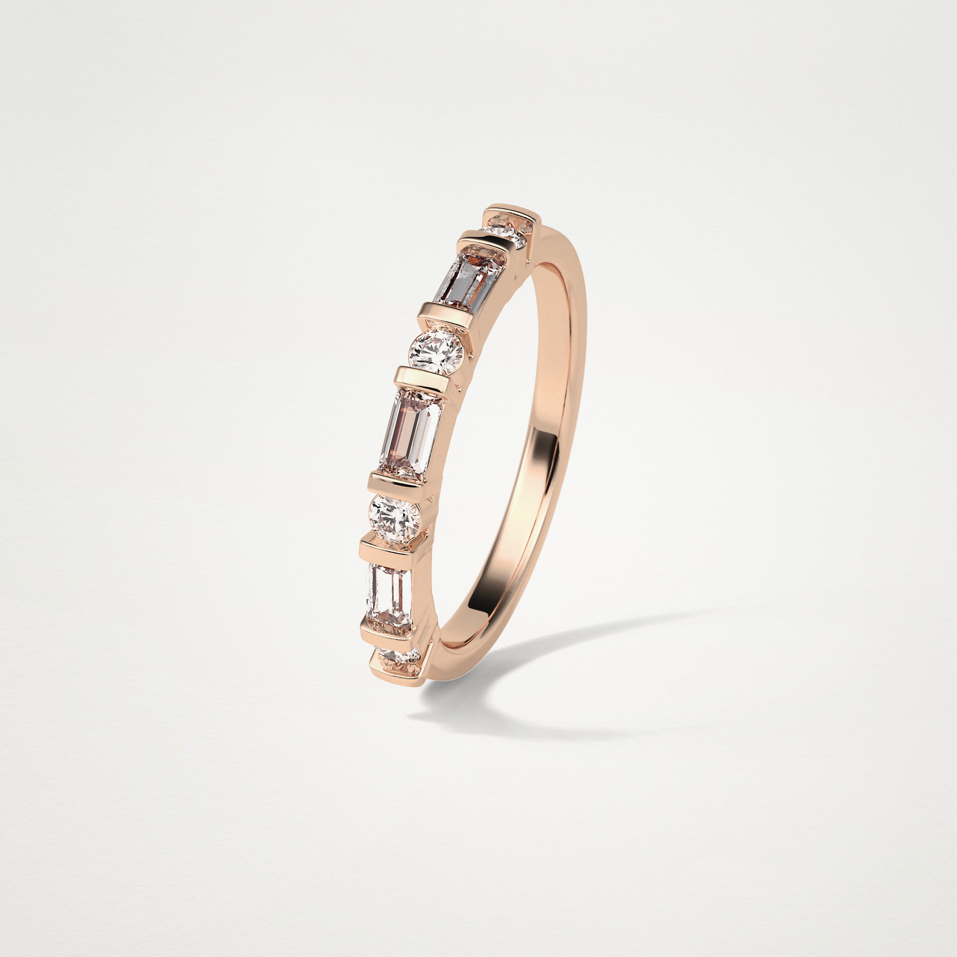 0.42 TCW  Baguette and Round Half Eternity Wedding Band – Solid Gold Elegant and Timeless Design