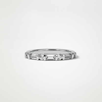 0.42 TCW  Baguette and Round Half Eternity Wedding Band – Solid Gold Elegant and Timeless Design