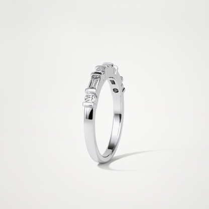 0.42 TCW  Baguette and Round Half Eternity Wedding Band – Solid Gold Elegant and Timeless Design