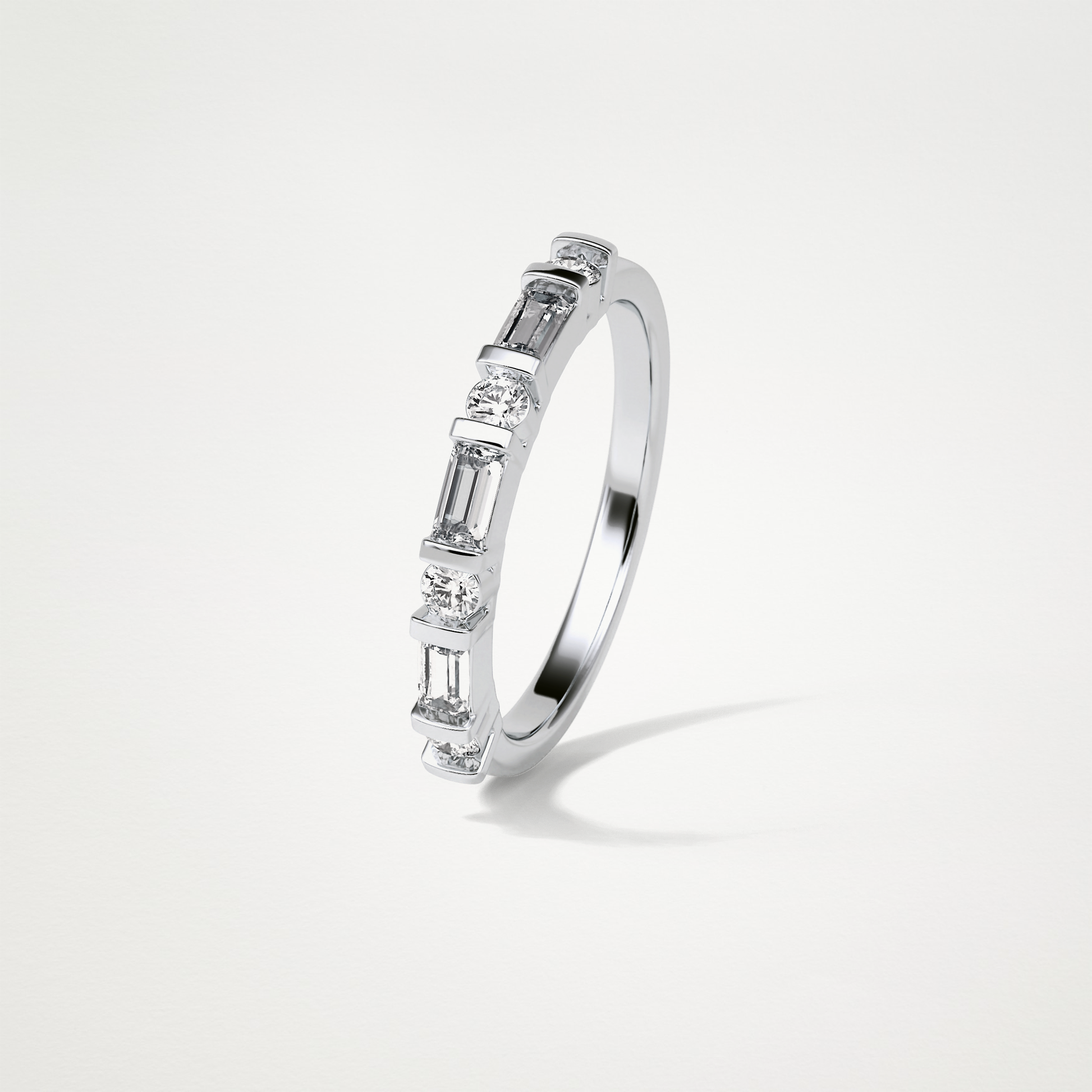 0.42 TCW  Baguette and Round Half Eternity Wedding Band – Solid Gold Elegant and Timeless Design