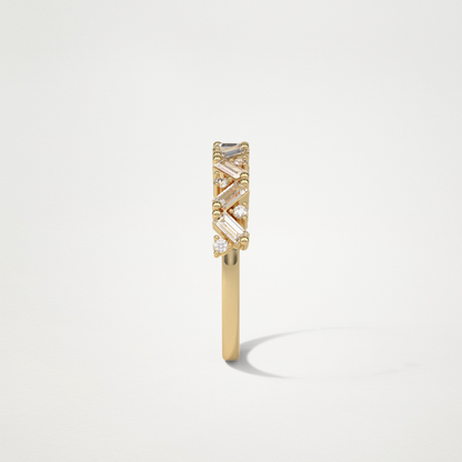 0.44 TCW Baguette and Round Half Eternity Wedding Band – Solid Gold Elegant and Timeless Design
