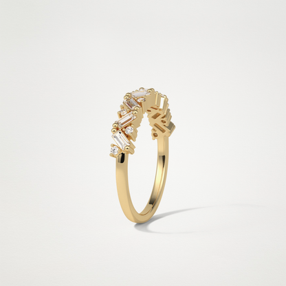0.44 TCW Baguette and Round Half Eternity Wedding Band – Solid Gold Elegant and Timeless Design