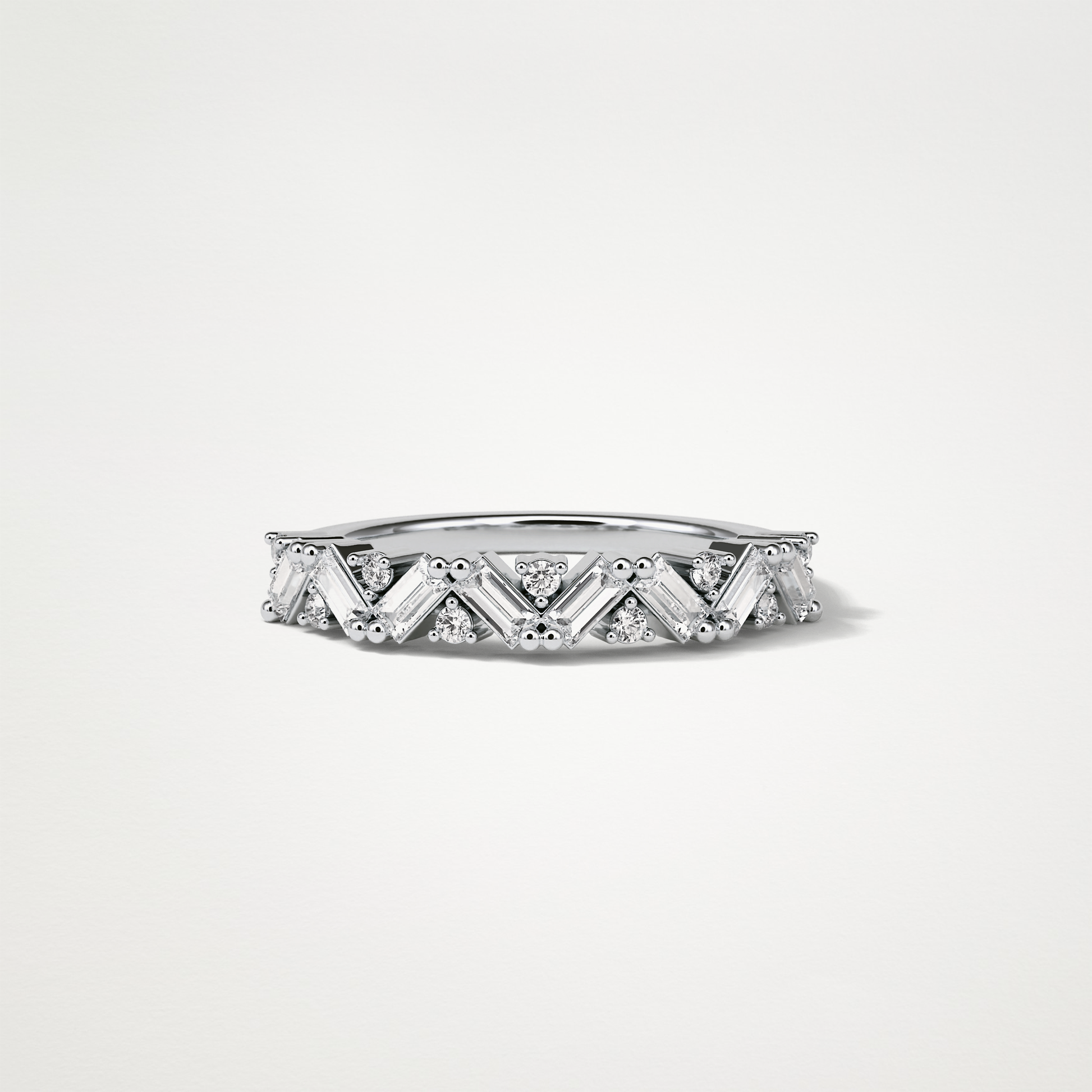 0.44 TCW Baguette and Round Half Eternity Wedding Band – Solid Gold Elegant and Timeless Design