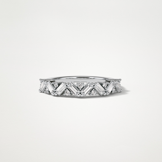 0.44 TCW Baguette and Round Half Eternity Wedding Band – Solid Gold Elegant and Timeless Design