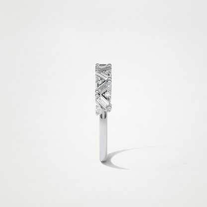0.44 TCW Baguette and Round Half Eternity Wedding Band – Solid Gold Elegant and Timeless Design