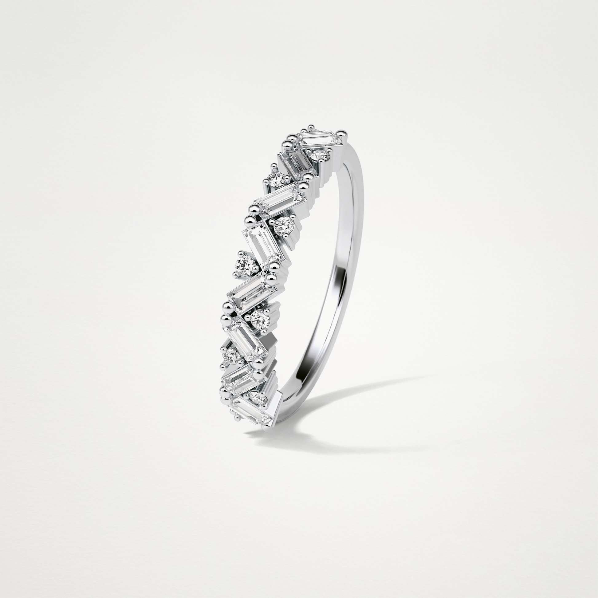 0.44 TCW Baguette and Round Half Eternity Wedding Band – Solid Gold Elegant and Timeless Design