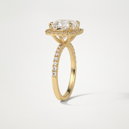 Cushion Halo & Pave Moissanite Engagement Ring – 3.0 CT Lab-Created Brilliance in 10K/14K/18K Gold