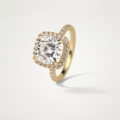 Cushion Halo & Pave Moissanite Engagement Ring – 3.0 CT Lab-Created Brilliance in 10K/14K/18K Gold