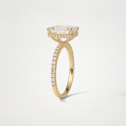 Emerald Hidden Halo & Pave Engagement Ring – 2.30 CT Lab-Created Brilliance in 10K/14K/18K Gold