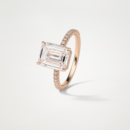 Emerald Hidden Halo & Pave Engagement Ring – 2.30 CT Lab-Created Brilliance in 10K/14K/18K Gold