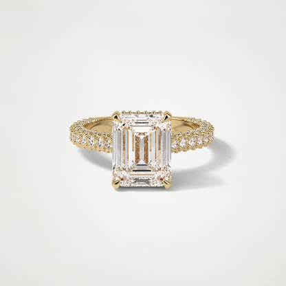 Emerald Hidden Halo & Pave Engagement Ring – 3.24 CT Lab-Created Brilliance in 10K/14K/18K Gold