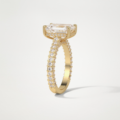 Emerald Hidden Halo & Pave Engagement Ring – 3.24 CT Lab-Created Brilliance in 10K/14K/18K Gold