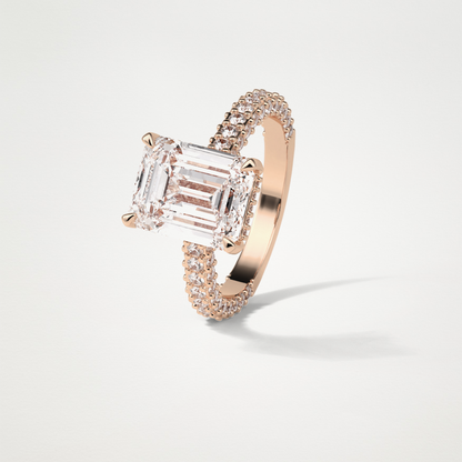 Emerald Hidden Halo & Pave Engagement Ring – 3.24 CT Lab-Created Brilliance in 10K/14K/18K Gold