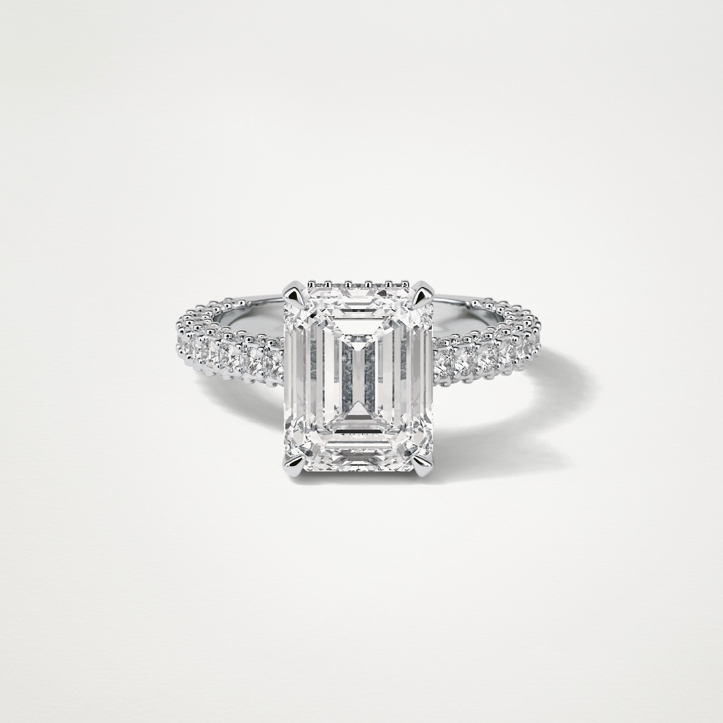 Emerald Hidden Halo & Pave Engagement Ring – 3.24 CT Lab-Created Brilliance in 10K/14K/18K Gold