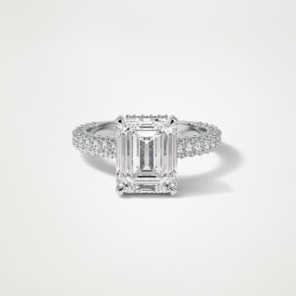 Emerald Hidden Halo & Pave Engagement Ring – 3.24 CT Lab-Created Brilliance in 10K/14K/18K Gold