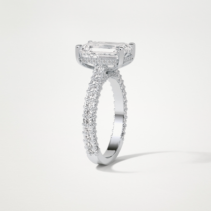 Emerald Hidden Halo & Pave Engagement Ring – 3.24 CT Lab-Created Brilliance in 10K/14K/18K Gold