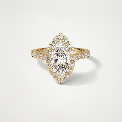 Marquise Halo & Pave Engagement Ring – 1.58 CT Lab-Created Brilliance in 10K/14K/18K Gold