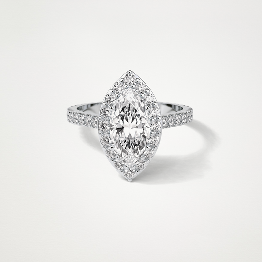 Marquise Halo & Pave Engagement Ring – 1.58 CT Lab-Created Brilliance in 10K/14K/18K Gold
